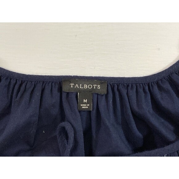 Talbots Dress Women’s M Blue Floral Embroidered Gauze A-Line Knee Length Boho - Picture 7 of 11